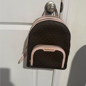 Michael Kors Brown Logo Mini Backpack with Pink Trim